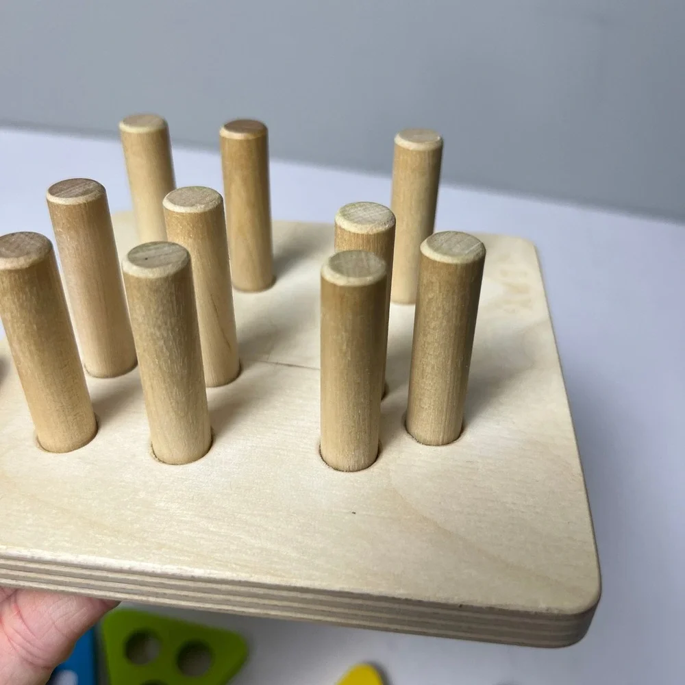 Lovevery Wooden Geometric Peg Puzzle Toddler Multicolor Montessori Stacker Toy